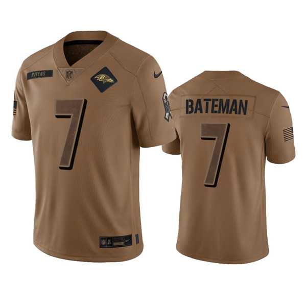 Mens Baltimore Ravens #7 Rashod Bateman 2023 Brown Salute To Service Limited Football Stitched Jersey Dyin